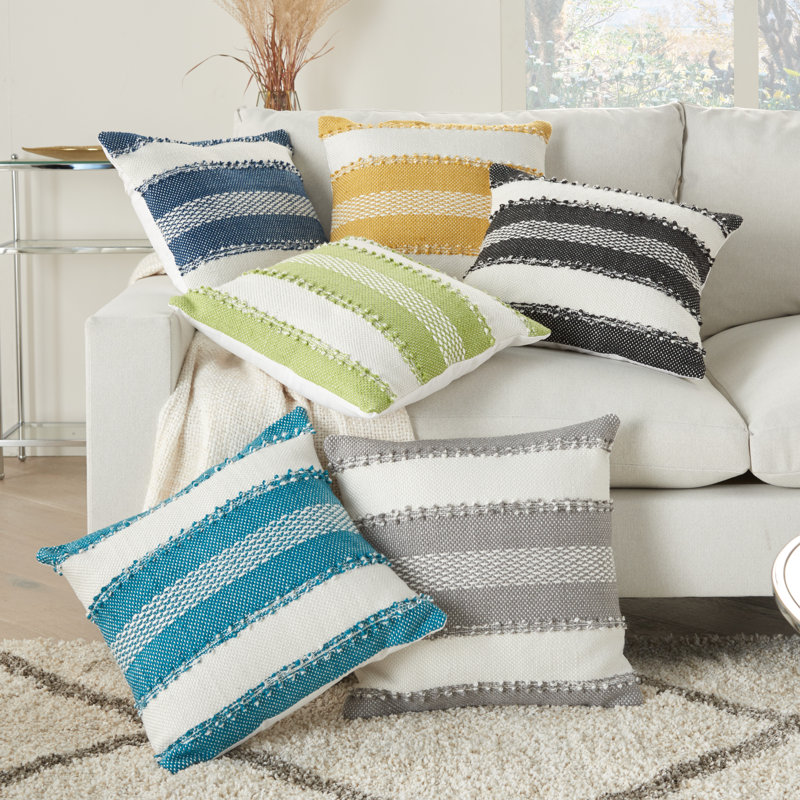 Green and Ivory Embroidered Square Outdoor Throw Pillow Set