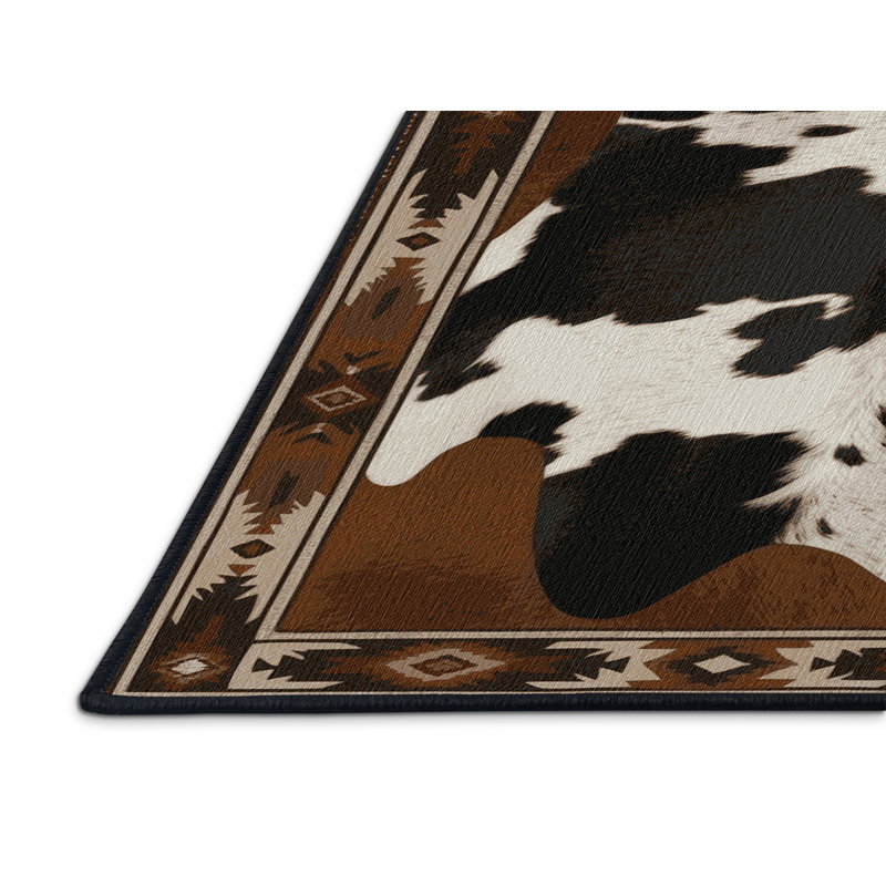 Washable Cowhide Pattern Southwestern Area Rug, Round 8'