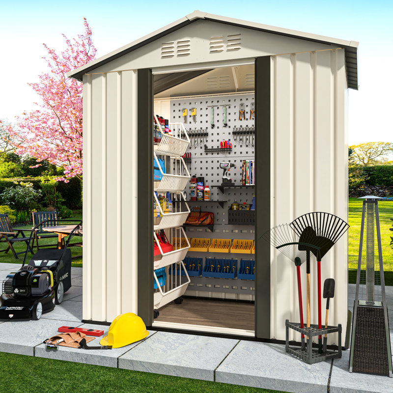 Remise pour outils de jardin 5X3, structure en alliage d'aluminium pour une performance durable, couleur blanc crème, nouveau design avec look moderne, outils intérieurs spacieux, conception ventilée et imperméable, vient