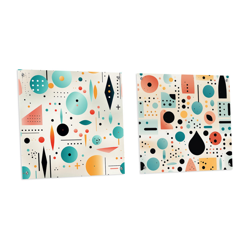 Keleigh - Ensemble de 2 verres muraux abstraits géométriques en acrylique, H 36 po x l 73 po