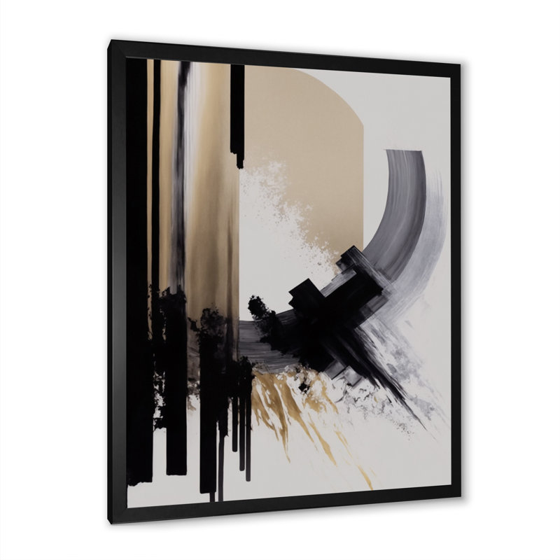 Black, White And Gold Expression IV - Modern Canvas Wall Art, 20" H x 12" W, Picture Framed Canvas, Black