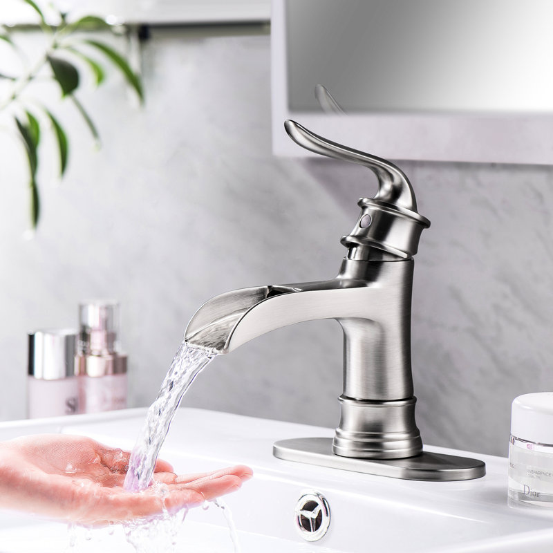 Elegant Bathroom Tap, Waterfall Spout In Brushed Nickel, Single Hole, Resists Corrosion And Fading Daily Scratches