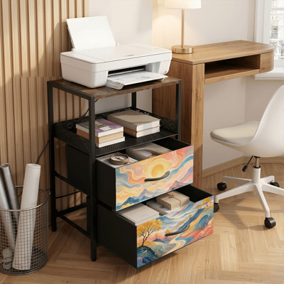 Table de chevet 2 tiroirs avec station de charge, table de chevet pour chambre avec ports USB et amp; Table de chevet noire Outlets