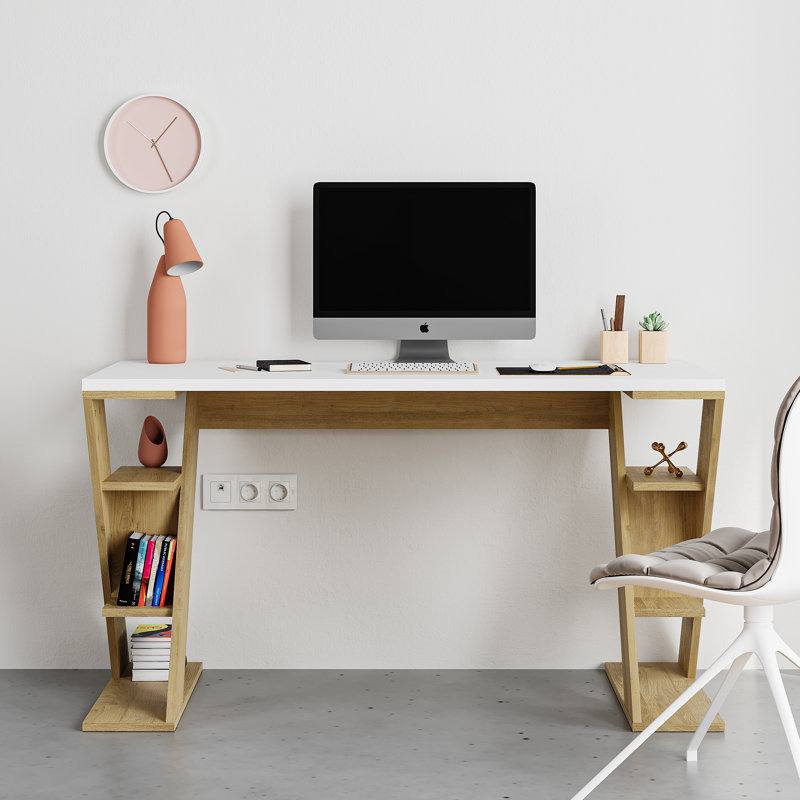 Roma Writing Desk, White/Brown