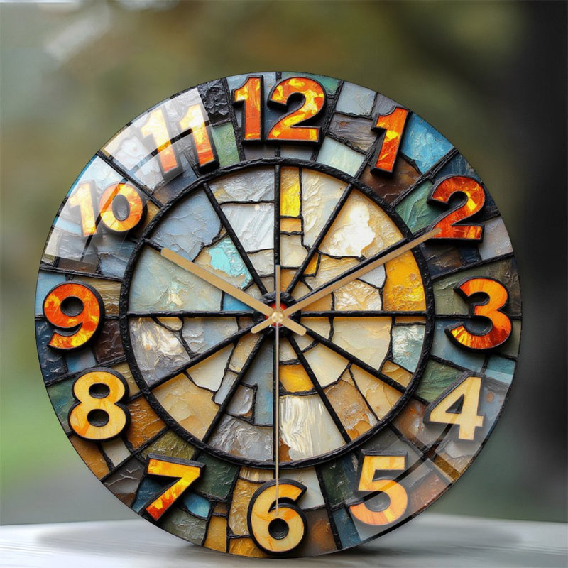 Stained Glass Wall Clock Modern Decorative Timepiece Art - 12'' Modern Glass Wall Clock