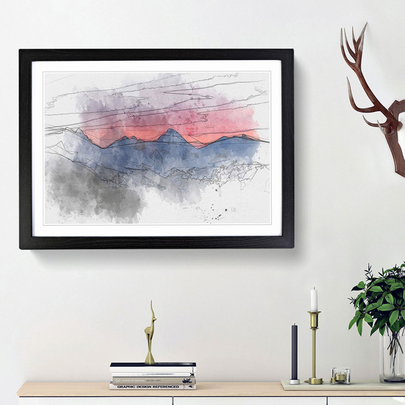 Mountain Ridge Sunset in Abstract - Picture Frame Graphic Art Print, Black Framed, 27cm H x 36cm W x 2cm D