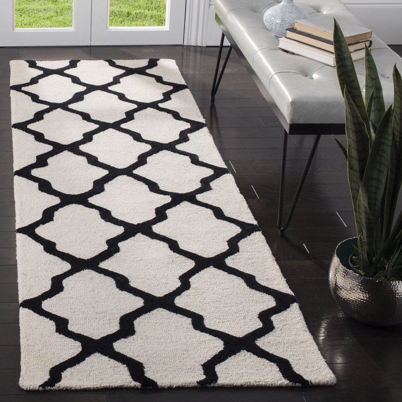 Cannen Hand Tufted Wool Geometric Rug, Ivory/Black, Runner 2'6" x 16'