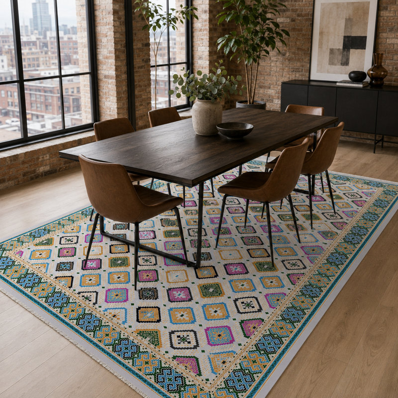 Oriental Cotton and Chenille Flatweave Area Rug, 60 x 100 cm