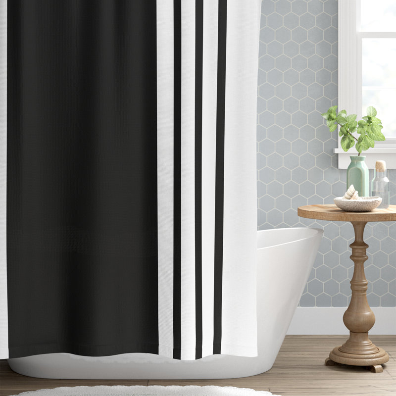 Rideau de douche simple à rayures Monaco, Noir