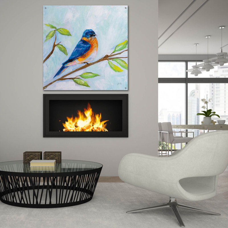 «Bluebird» par Jeanette Vertentes, art mural en verre acrylique, H 36 po x l 36 po x P 0,2 po