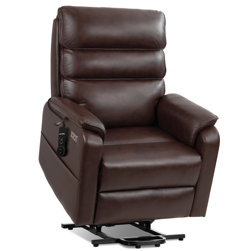 Dual Motor Lay Flat Power Lift Chair Recliner for Elderly with Massage and Heat, Electric Lift Recliner with Infinite Position, USB A&C (T6011 - Breathable Faux Leather, Brown)