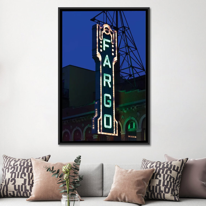 " Neon Sign, Fargo Theatre, Fargo, Cass County, North Dakota, USA " by Walter Bibikow, Black Framed Canvas, No Matte
