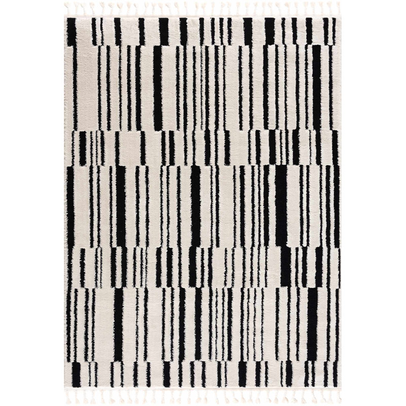 Jdan Striped Machine Woven Polypropylene Area Rug in Black, Rectangle 2' x 3'