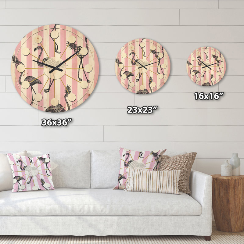 Flamant rose sur horloge murale Mid-Century, Grand