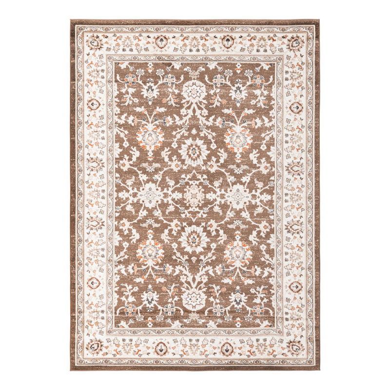 Tapis floral brun / ivoire Charlotte, Rectangulaire 7 pi x 10 pi