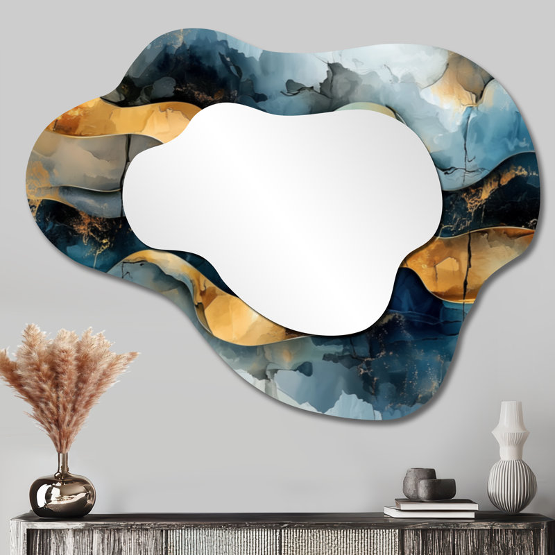«Aqua Prismatic Maze Of Liquid Reflections I», miroir mural décoratif abstrait, miroir de coiffeuse moderne, imprimé sur métal