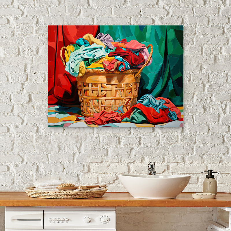 Panier à linge multicolore II - Art mural, Toile tendue, H 20 po x l 12 po x P 1 po