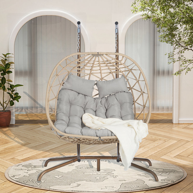 Chaises pour hamac avec support suspendu et coussins résistants aux rayons UV, Gris clair / naturel