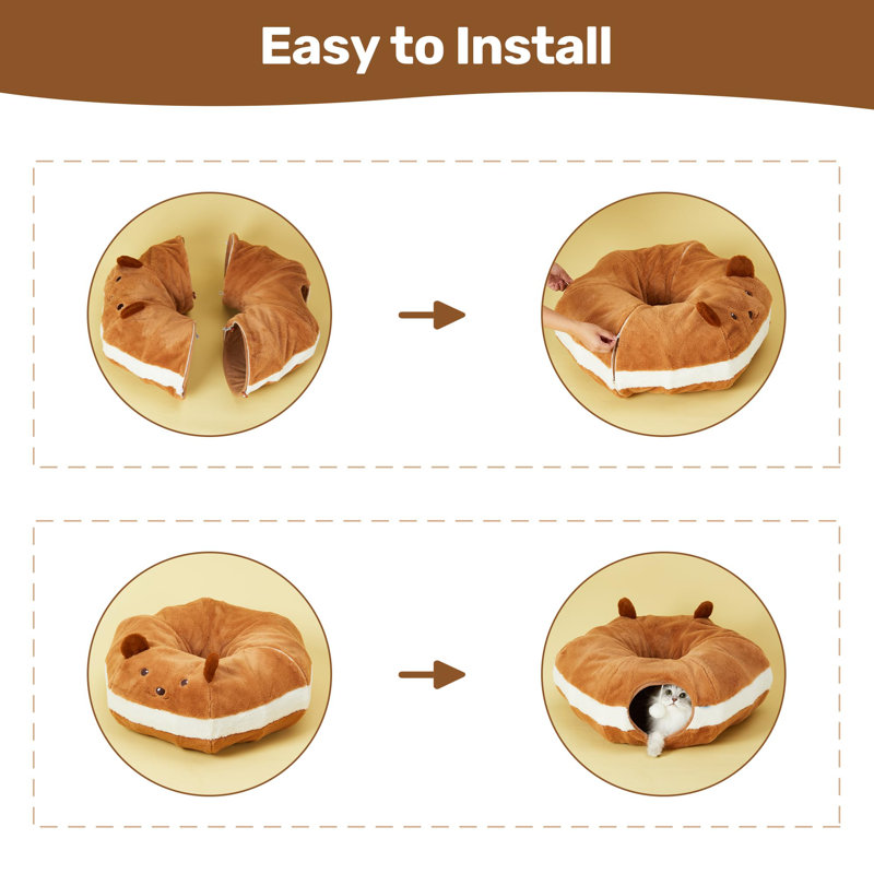Collapsible Cat Tunnel Bed with Crinkle Ears, Round Toy for Kittens, Rabbits, and Pets