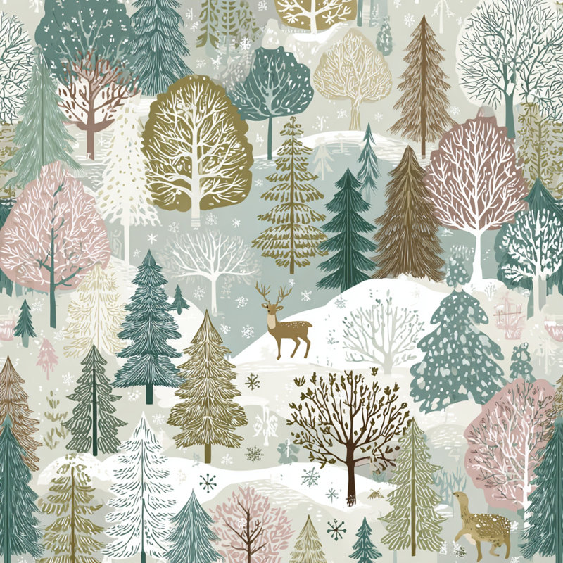 «Enchanted Woodland Deer in Snow», art mural sur toile, H 40 po x l 40 po
