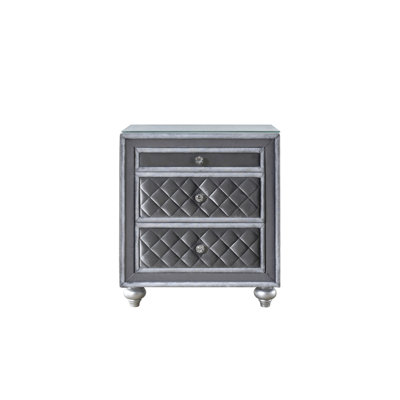 1 pièce Glam 3 tiroirs table de chevet velours capitonné devant plateau de bijoux boutons de faux cristal