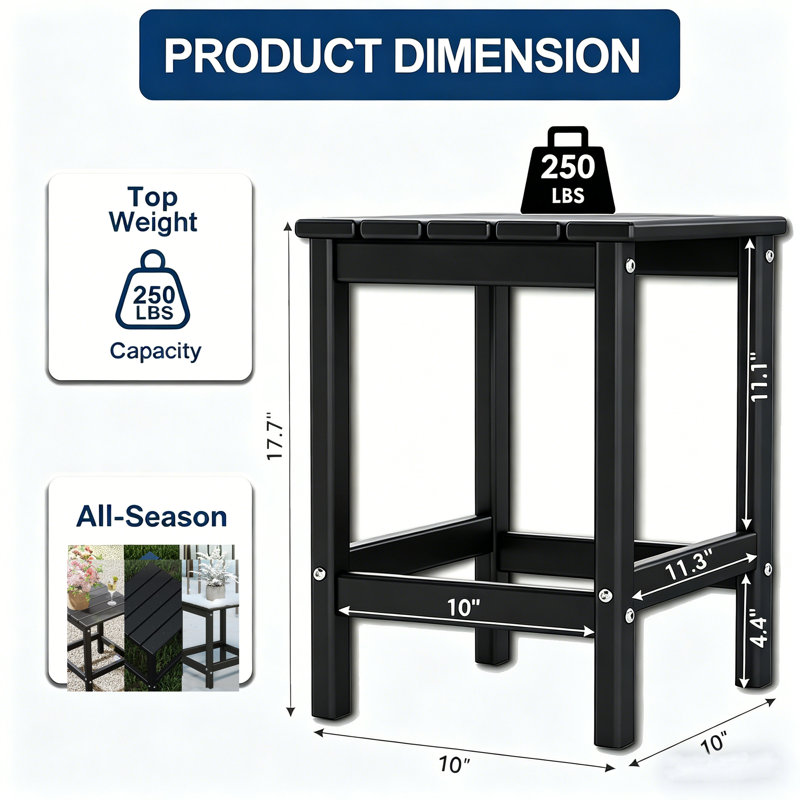 18 In HDPE Outdoor-Side-Table, Black
