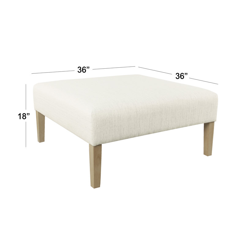 Transitional Square Cream Woven Ottoman Coffee Table with Natural Wood Legs