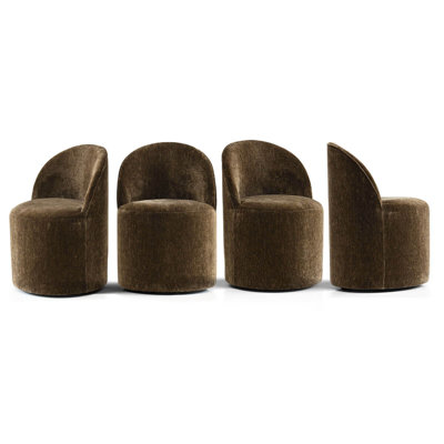 Linen Upholstered Swivel Dining Chair With Hidden Casters
