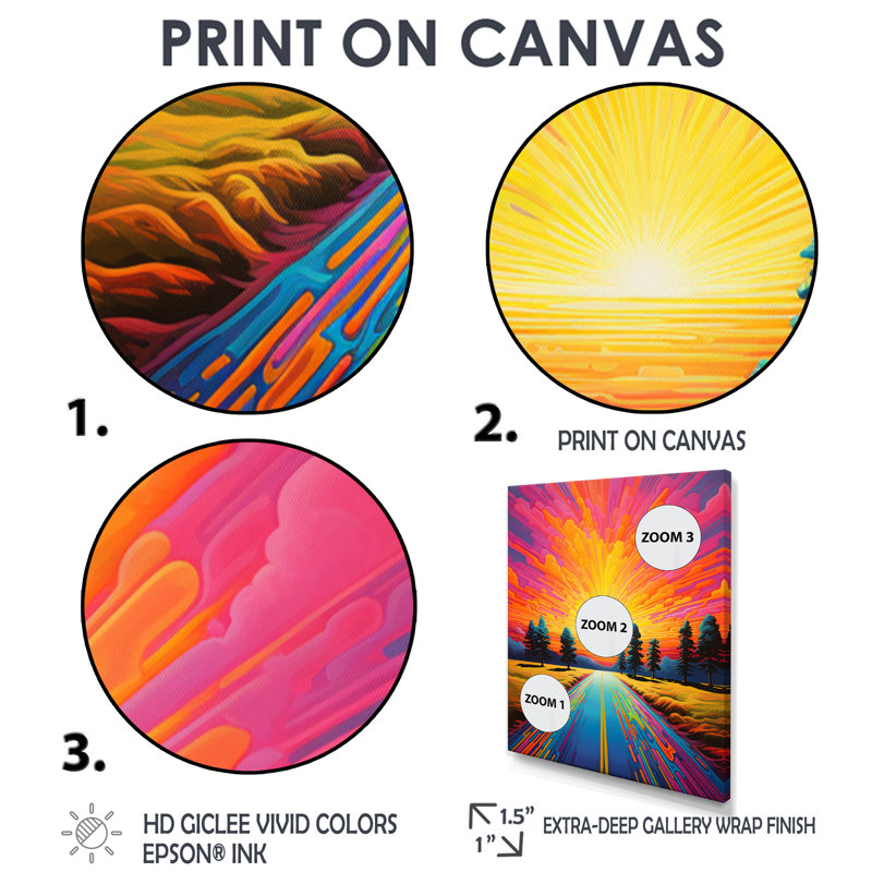 Glorious Sunset Country Road Trees - Art mural paysage, H 44 po x l 34 po, Cadre flottant noir, bois massif