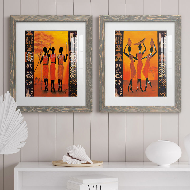 Trois chasseurs - ensemble de 2 impressions, H 24 po x l 36 po x P 1,5 po, Cadre en papier gris, Blanc