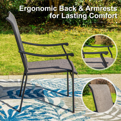 Rectangle Outdoor Patio Dining Set Wooden-look Expandable Heavy Duty Metal Table With Sling Chairs