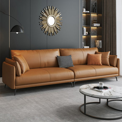 Orange Genuine Leather Modular Sofa cushion couch