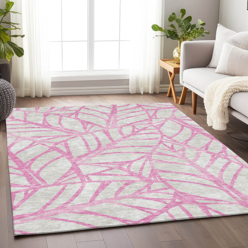 Premium Machine Washable Lisse Pink Rug, Rectangle 3' x 5'