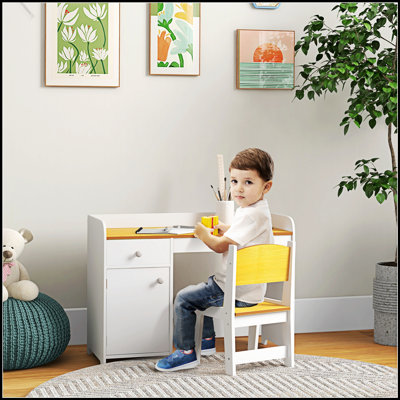 Qaba Kids Desk and Chair Set with Storage, Perfect for Arts, Crafts, Homework, and Snack Time in Children's Rooms