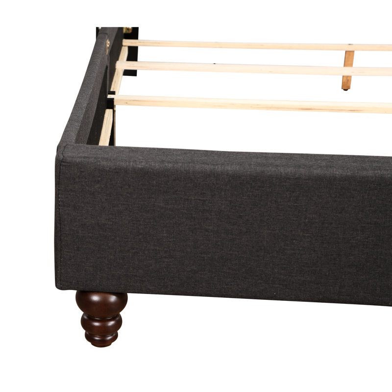 Stylish Transitional Queen Bed - 50" Height X 66" Width, Black, Foam Filled, Frame, Headboard Support, Assembly Required With Extra Support 50"h 66"w, Black Fabric, Filler, Headboard,