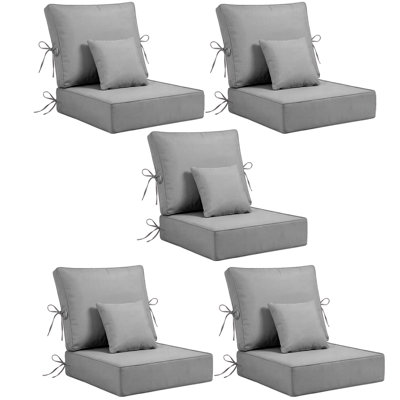 Back & Seat Patio Cushions For Outdoor Furniture 24 X 24  X 6  Inch, Outdoor Replacement Cushion Set Of 5, Weather Resistant Patio Chair Cushions With Removable Cover And Straps, Navy Blue