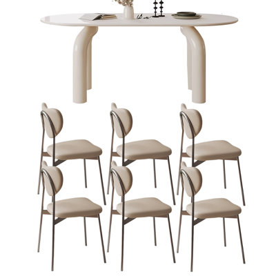 Ensemble de table de salle à manger ovale crème