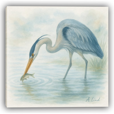 Blue Heron Water Ripples Canvas Wall Art