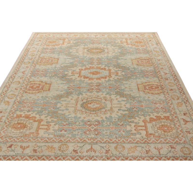 Distressed Homage Hand Knotted Wool Geometric Area Rug, Rectangle 10' x 14'