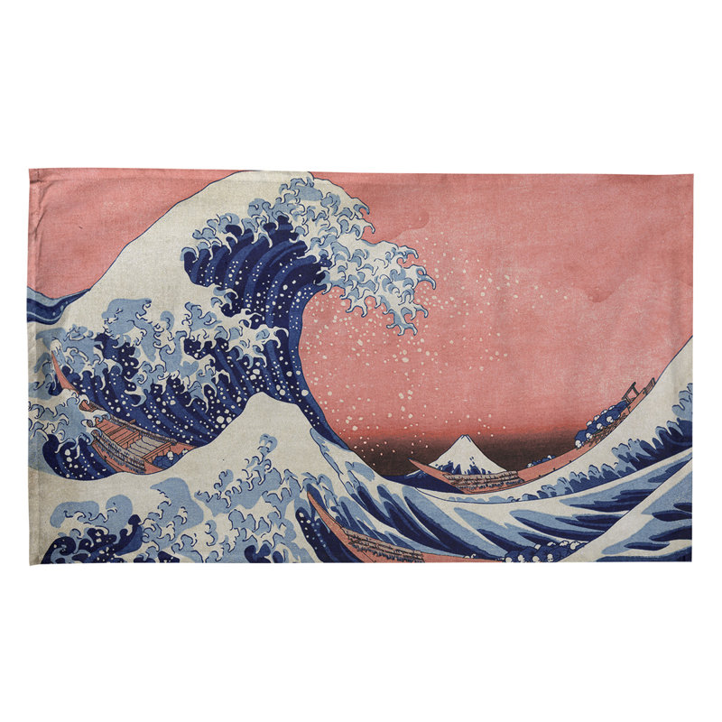 Serviette de thé magnifique wave, Polyester sergé, Bleu / Rouge