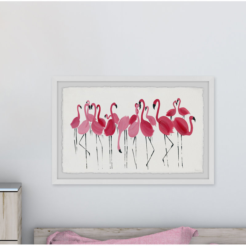 " Blushing Flamingos " by Parvez Taj Painting Print, 24" H x 36" W x 1.5" D