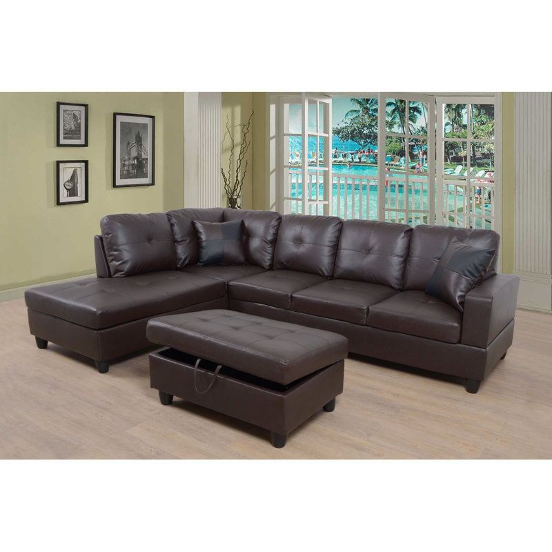 Upholstered Sectional, Left Hand Facing, Brown