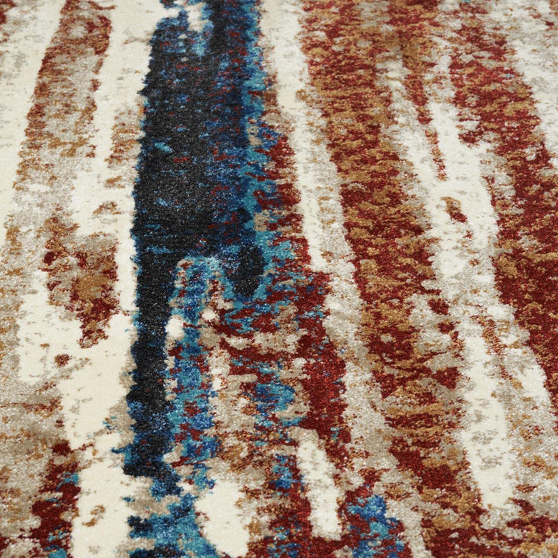 Tapis brun / bleu à motif abstrait sahiba, Rectangle 6 pi x 9 pi