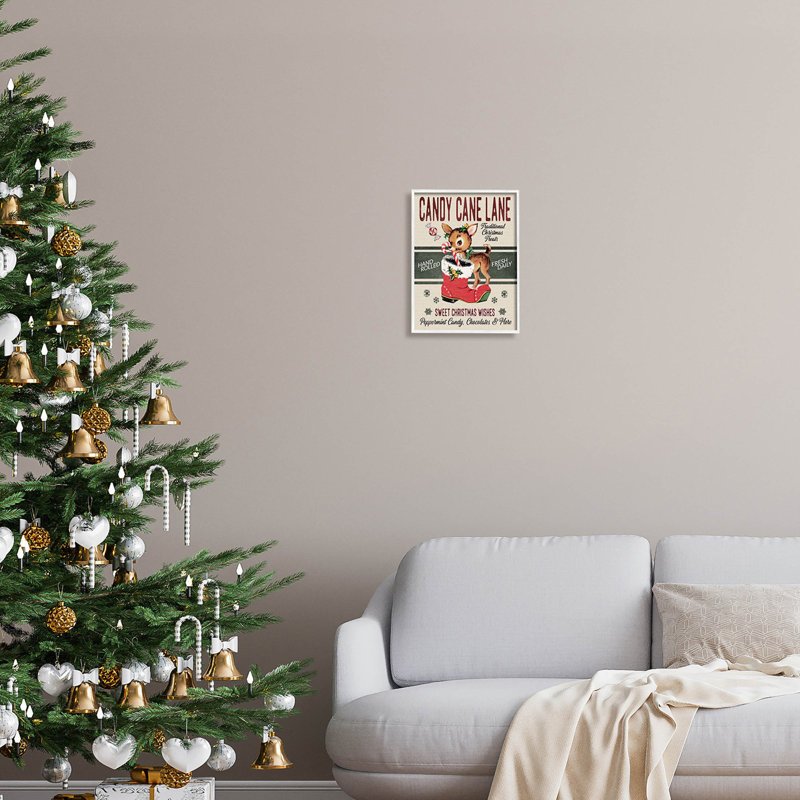 Candy Cane Lane Vintage at-198, H 14 po x l 11 po x P 1,5 po, Giclée encadrée blanc bord de mer