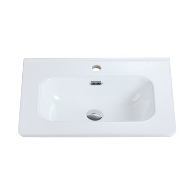 Integrated Glossy Ceramic Sink Basin, Drain and Faucet Not Included