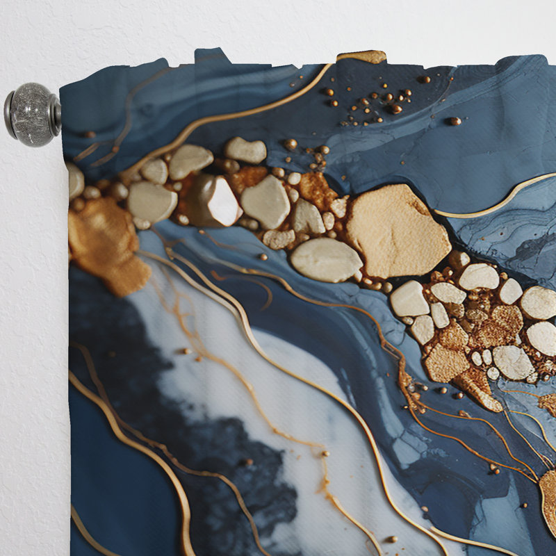 Rovel Gold And Blue Geode Art II - Liquid ink Curtain - Velvet Room Darkening - 1 panel, 52" W x 84" L