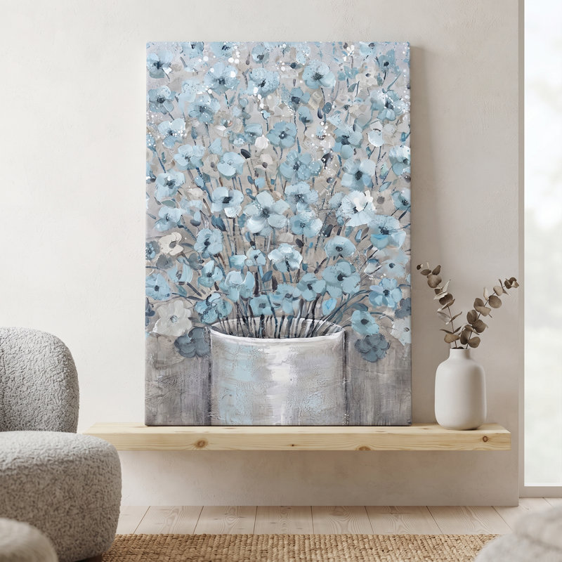Turquoise Floral Vase Canvas Wall Art