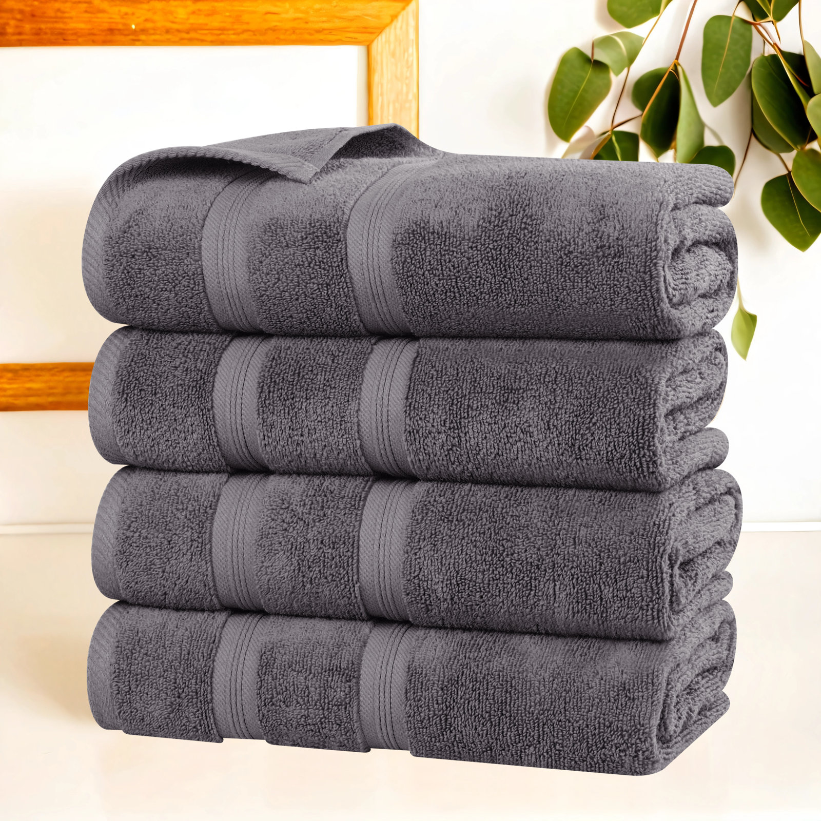 4-Piece Zero-Twist Cotton Towel Set, Gray