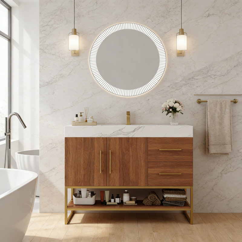 Meuble-lavabo moderne 36 po, Noyer, Blanc