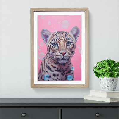 Leopard Bubble Gum Painting - Single Picture Frame Print on Wood
